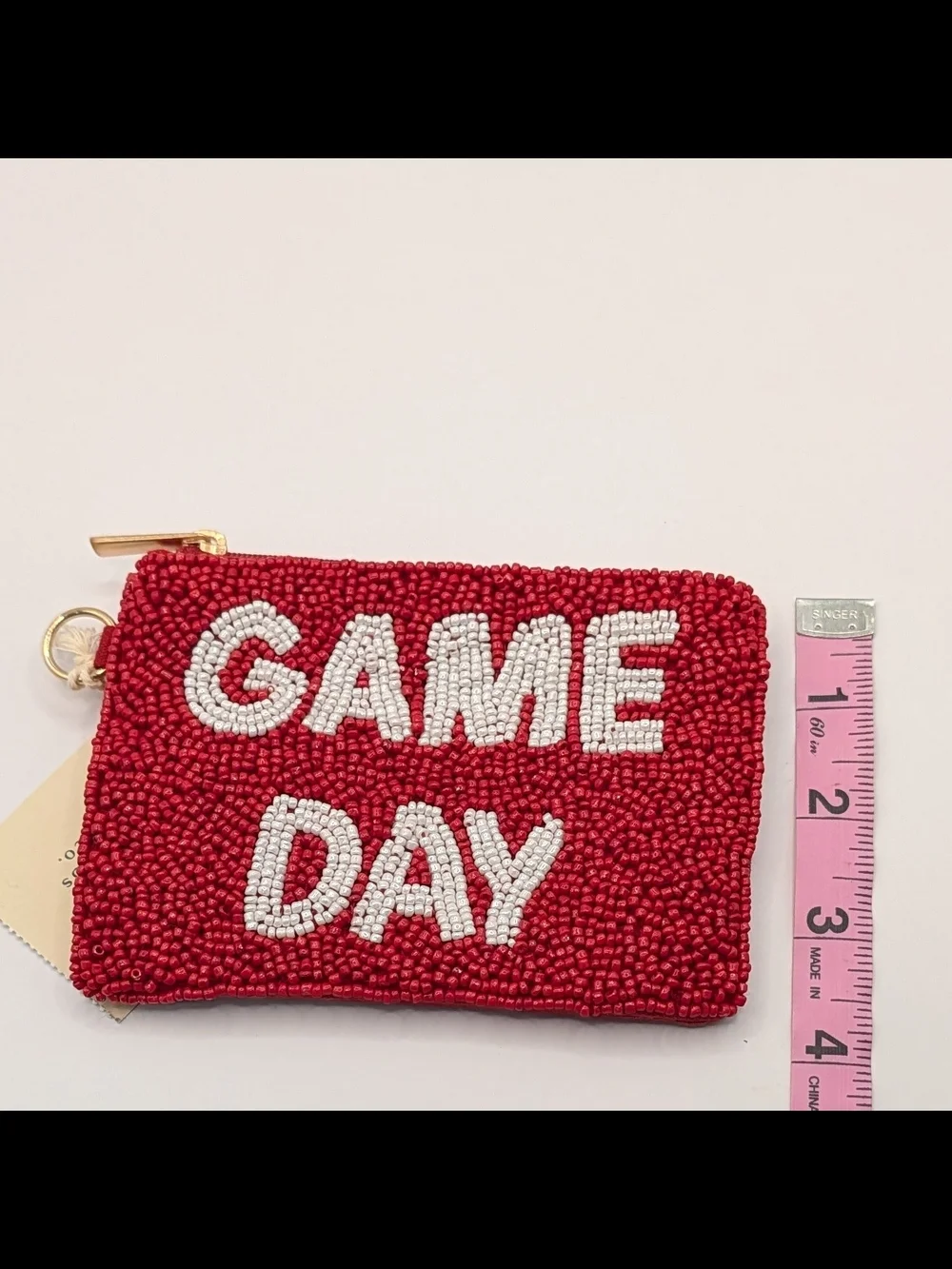 GAME DAY Beaded Pouch in Red and White